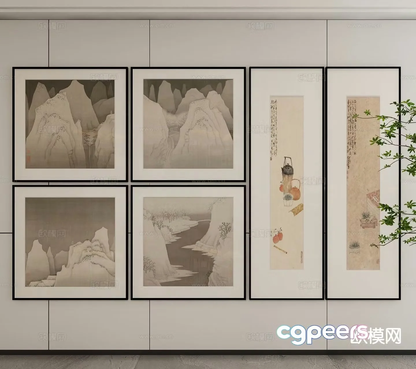 New Chinese style ink painting landscape painting decorative painting 3D model