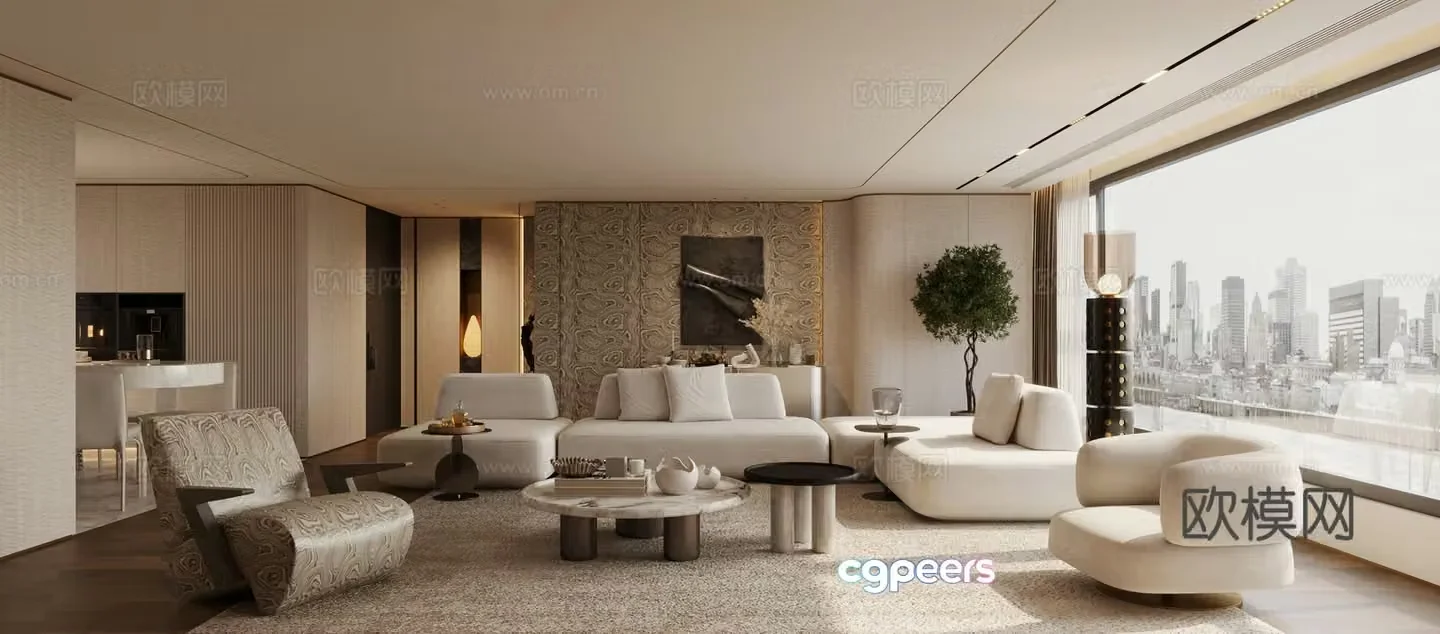 Modern Italian living restaurant horizontal living restaurant sofa coffee table combination Haipaifeng living restaurant light luxury 3D model