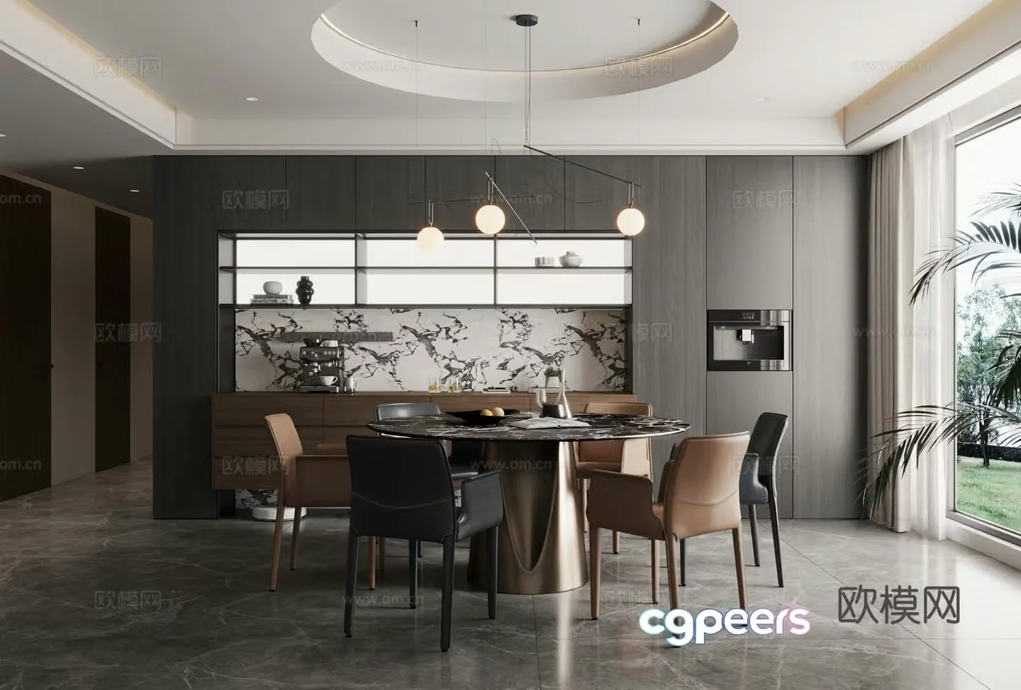 Italian minimalist round restaurant round dining table and chairs Modern simple round restaurant 3D model