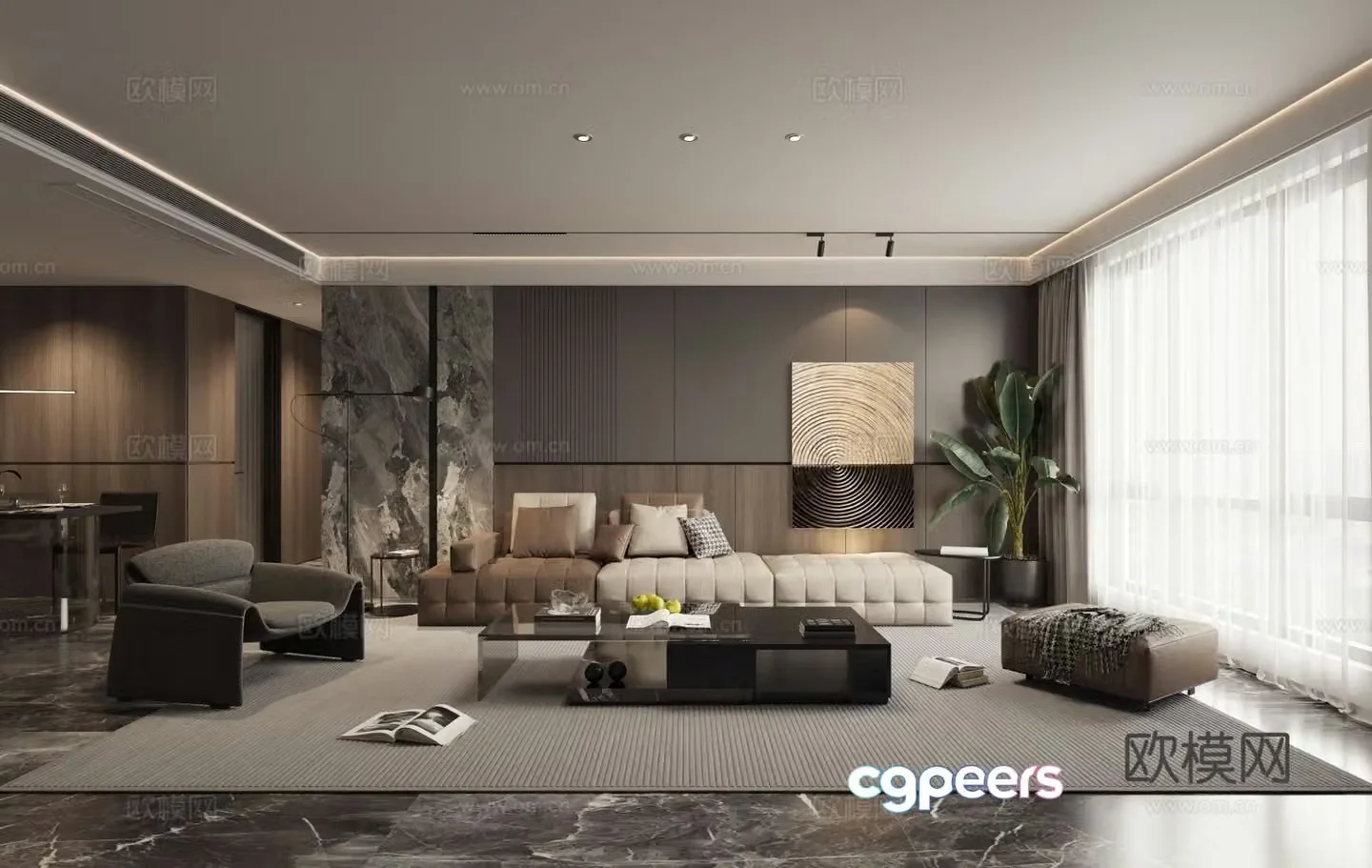 Italian simple living room combination sofa leisure chair lazy sofa 3d model