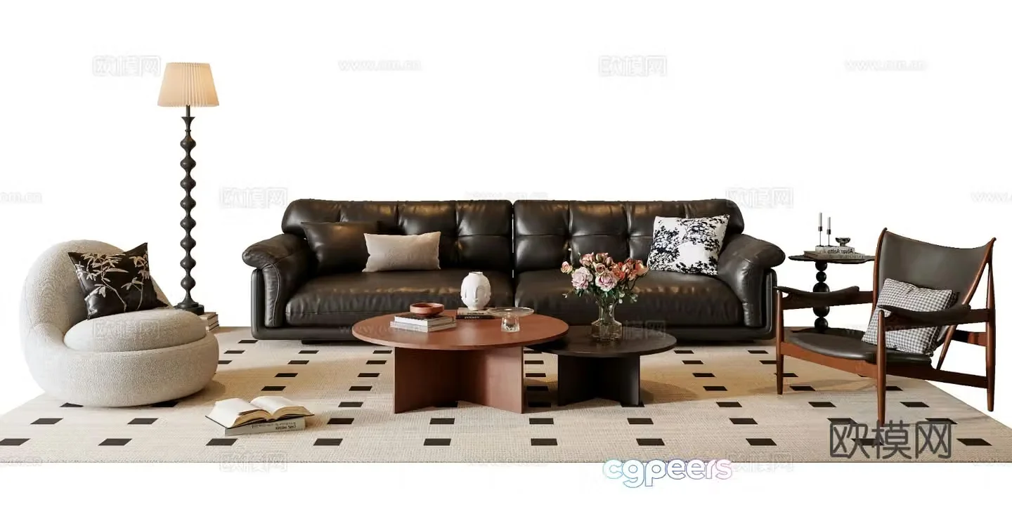 Medieval style leather sofa modular sofa 3d model