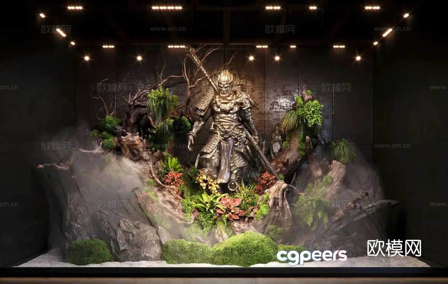 Modern indoor dead wood landscaping 3d model