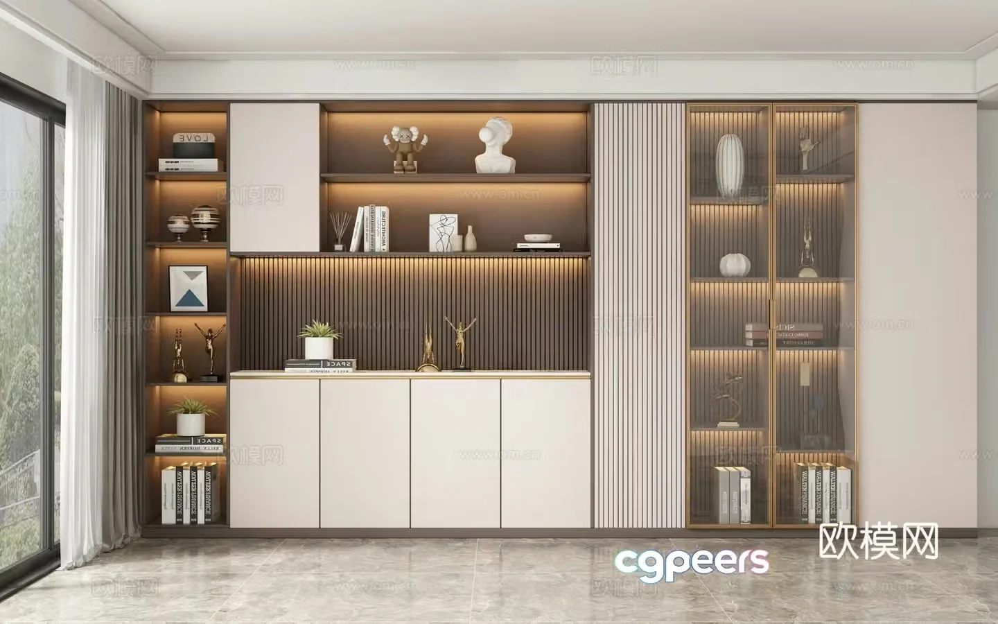 Modern bookcase display cabinet 3d model