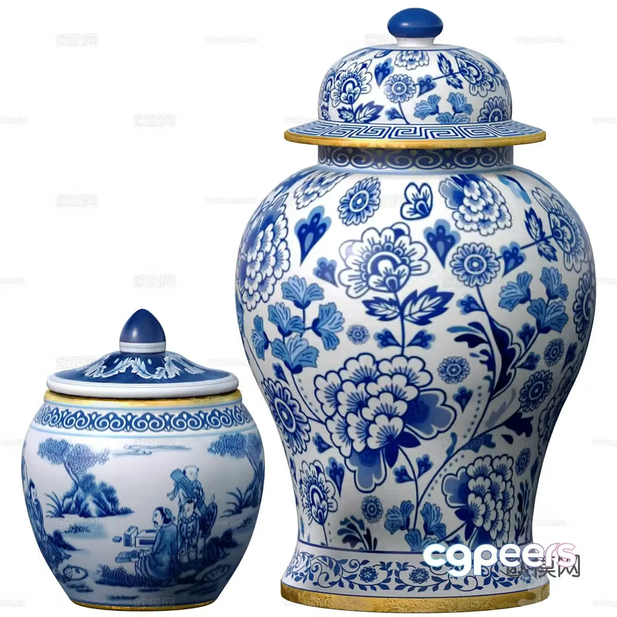 New Chinese porcelain pot blue and white porcelain 3D model