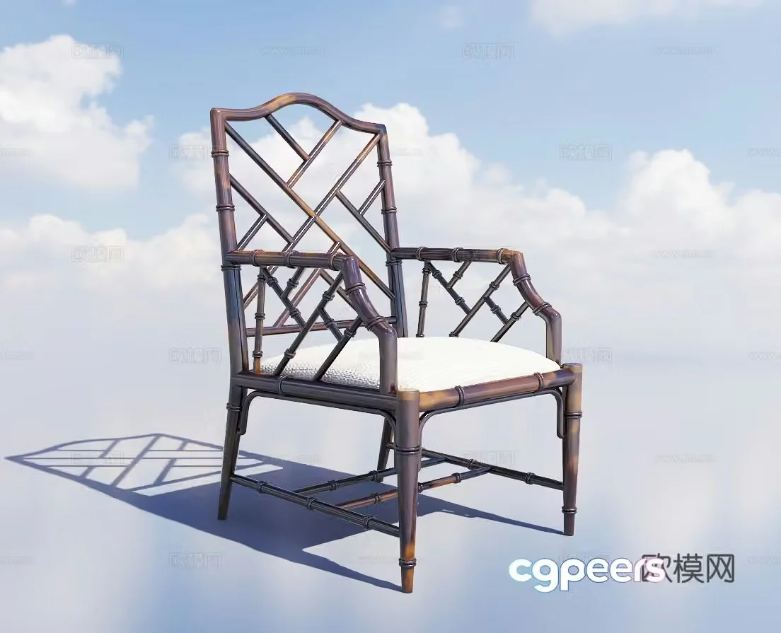New Chinese style armchair dining chair solid wood chair 3d model