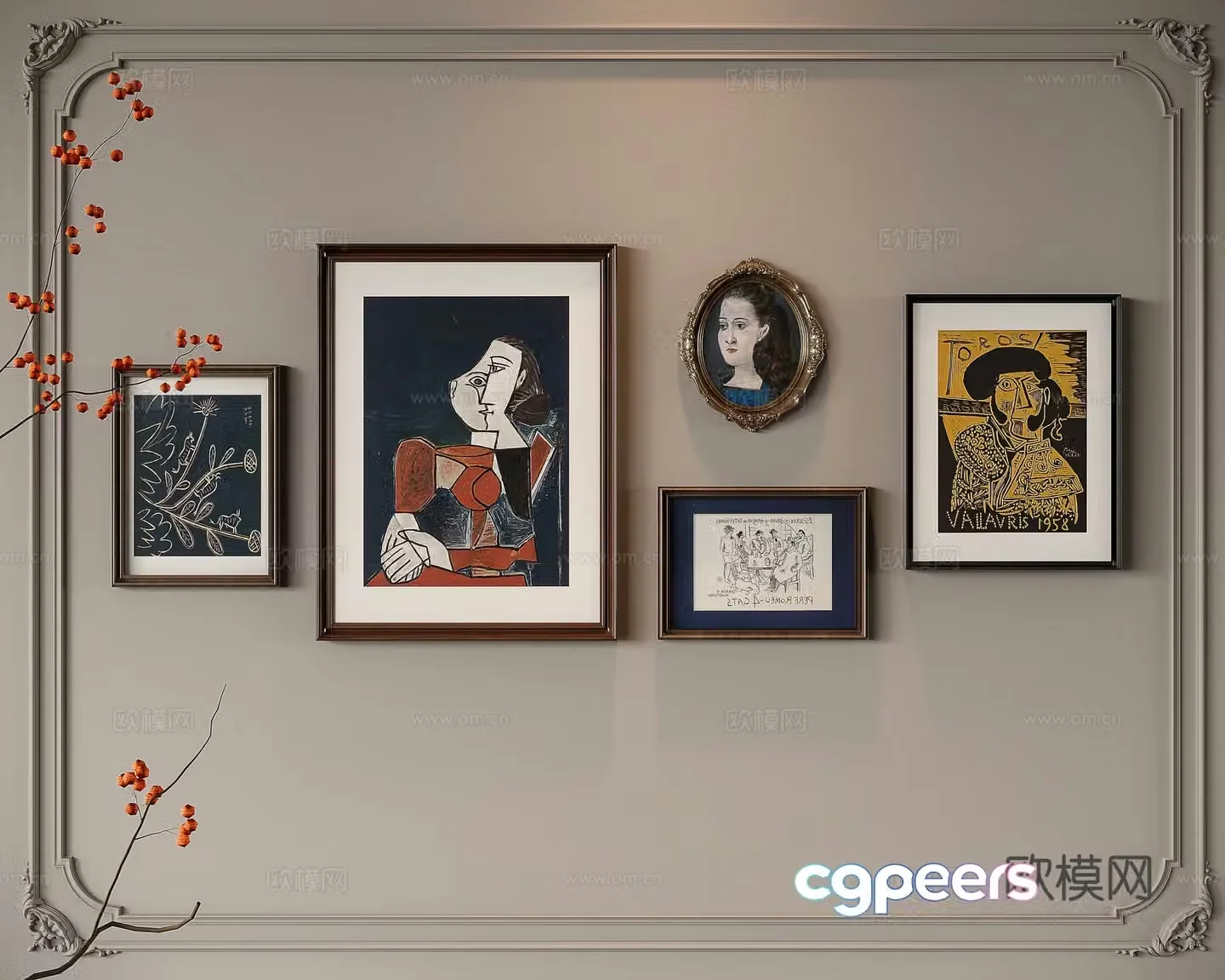 French medieval combination decorative painting 3D model