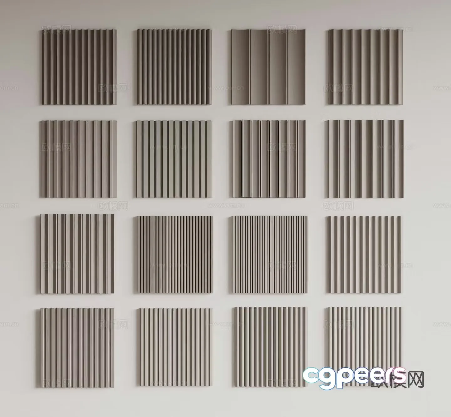 Modern Great Wall Board Grille Board Wall Board Wooden Veneer Lines Background Wall Wavy Board Wall Decoration 3D Model
