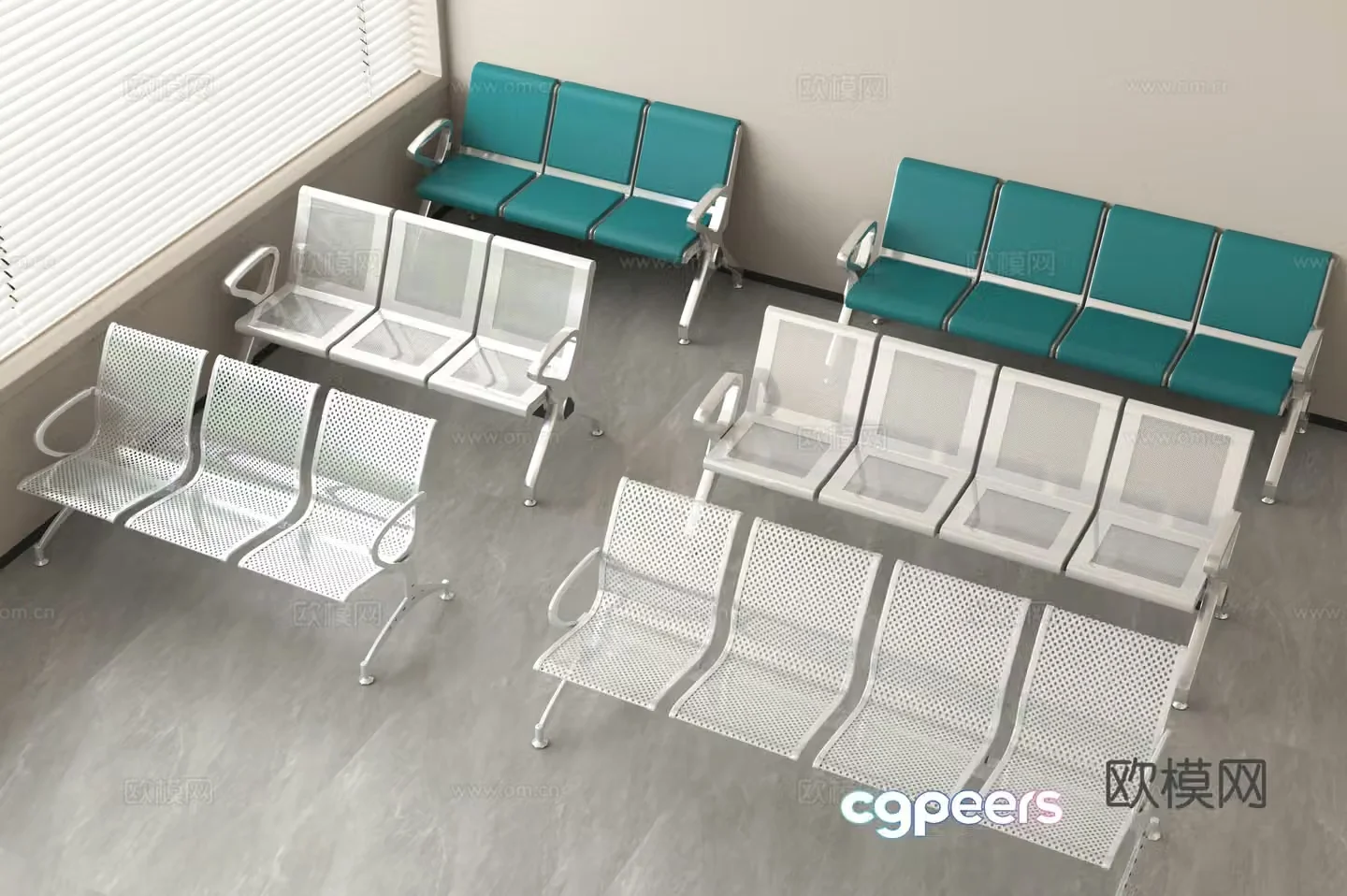 Public seats waiting chairs town chairs 3d model