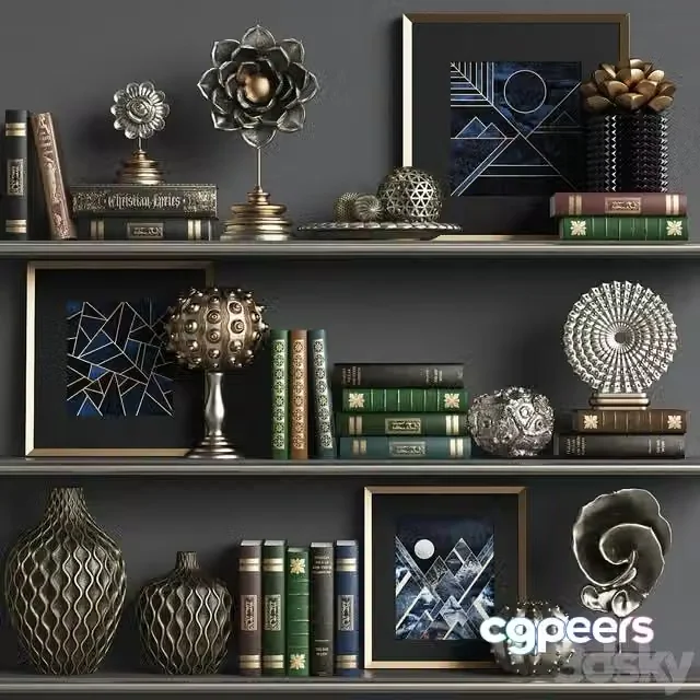 3ds Max Free – Decor Set 24 (vases, figurines, books, paintings)