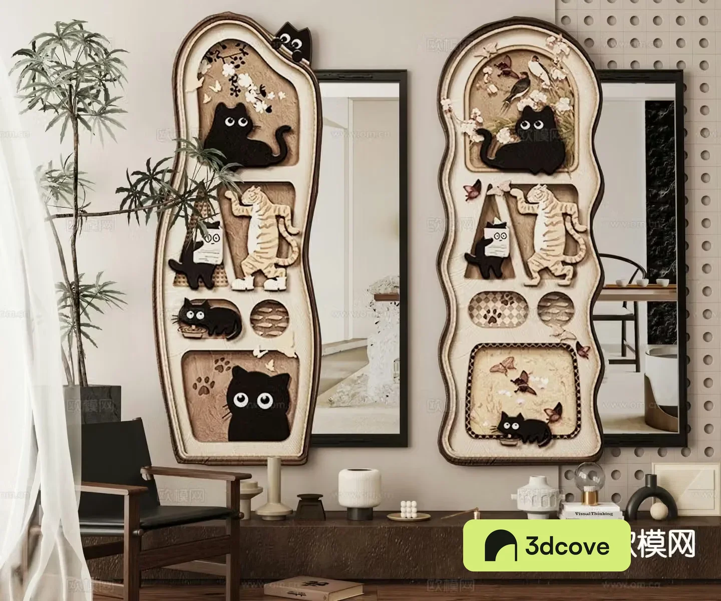 Medieval style cat mirror hanging painting decorative painting