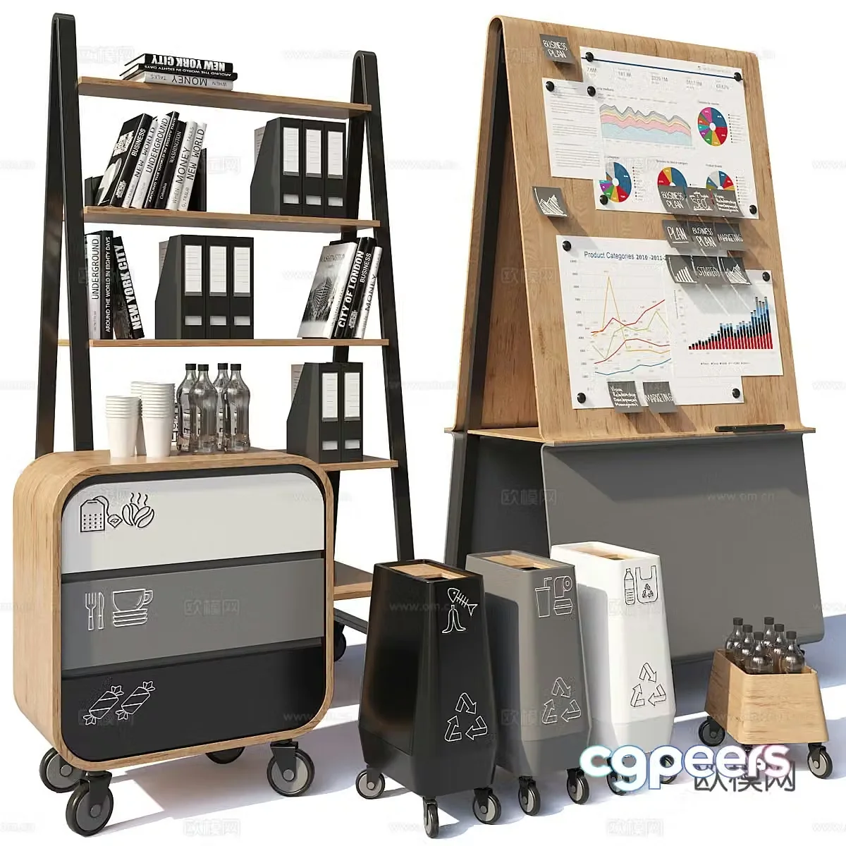Office supplies file cabinet whiteboard 3D model