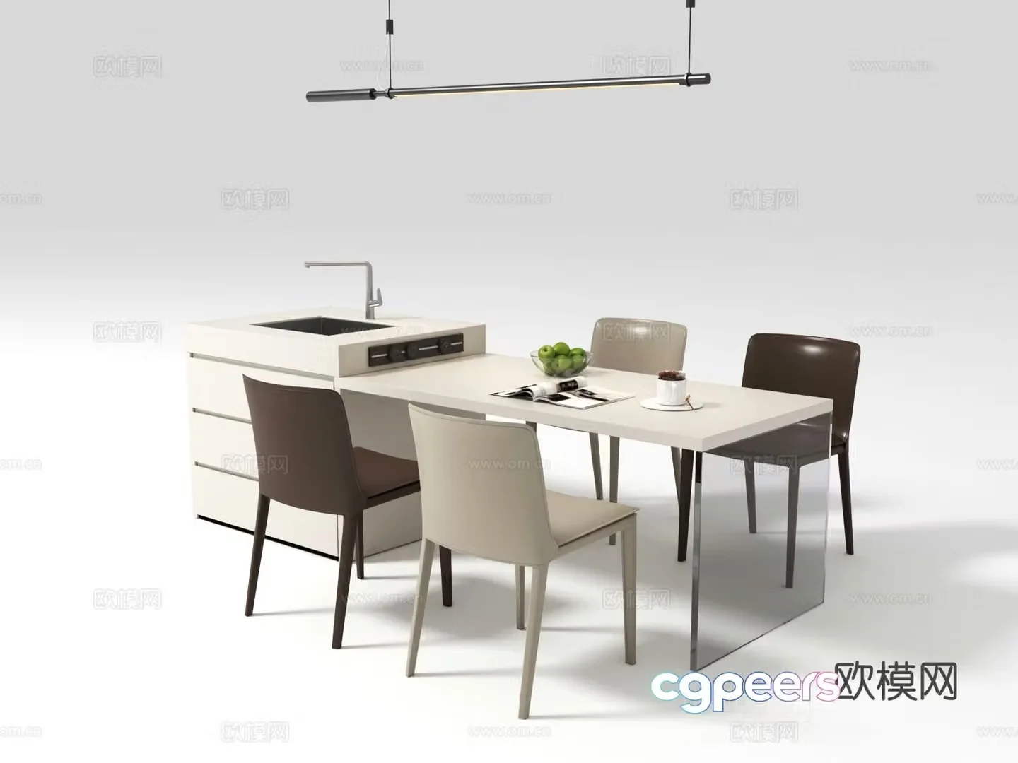 Italian island dining table and chairs 3d model