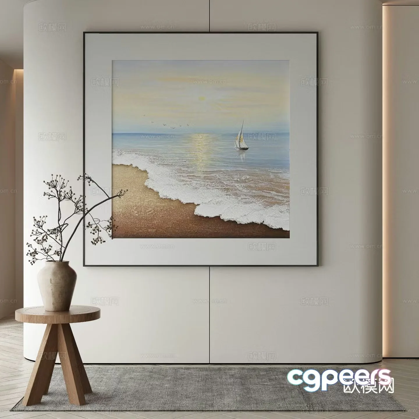 Modern beach painting decorative painting 3d model