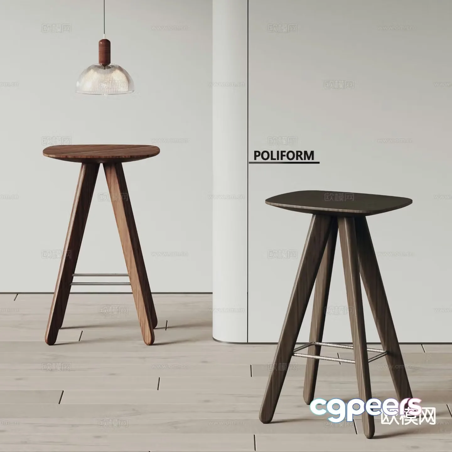 poliform modern bar stool solid wood stool 3d model