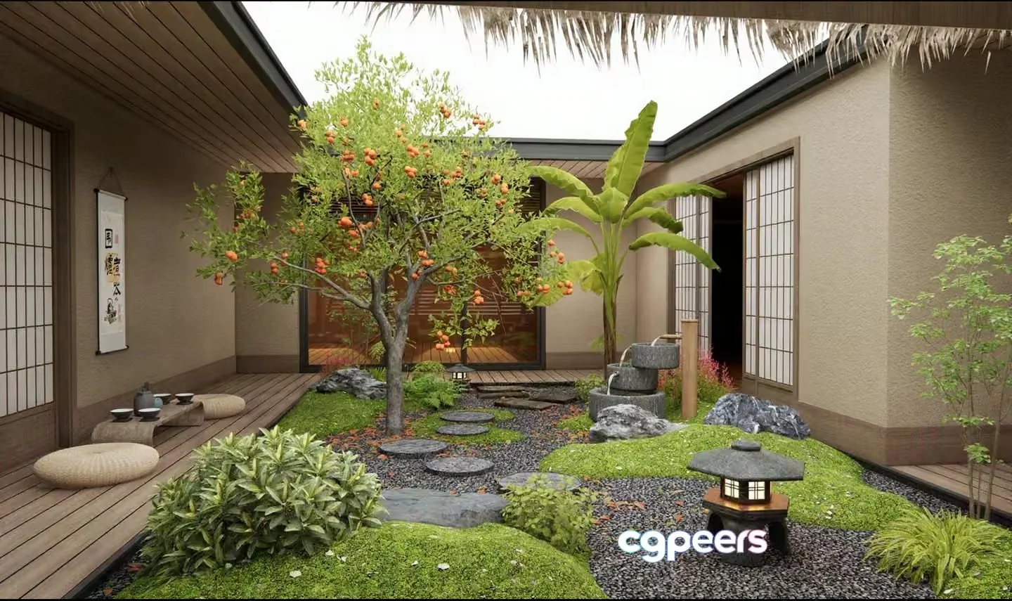 Japanese Courtyard Garden 3D Model – 16885 – VRAY Render