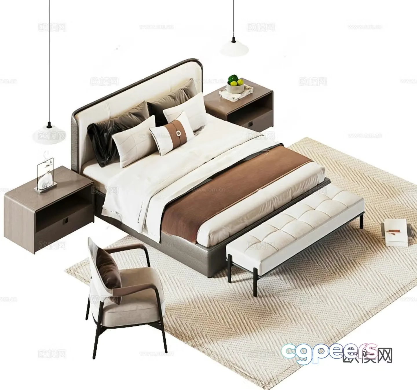 New Chinese style double bed 3D model