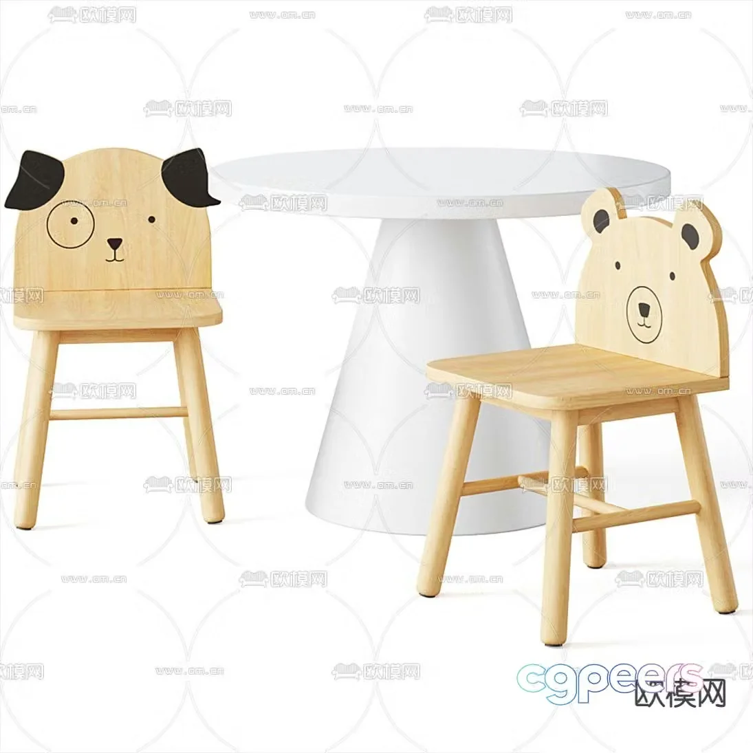 Modern round children’s table and chair 3d model