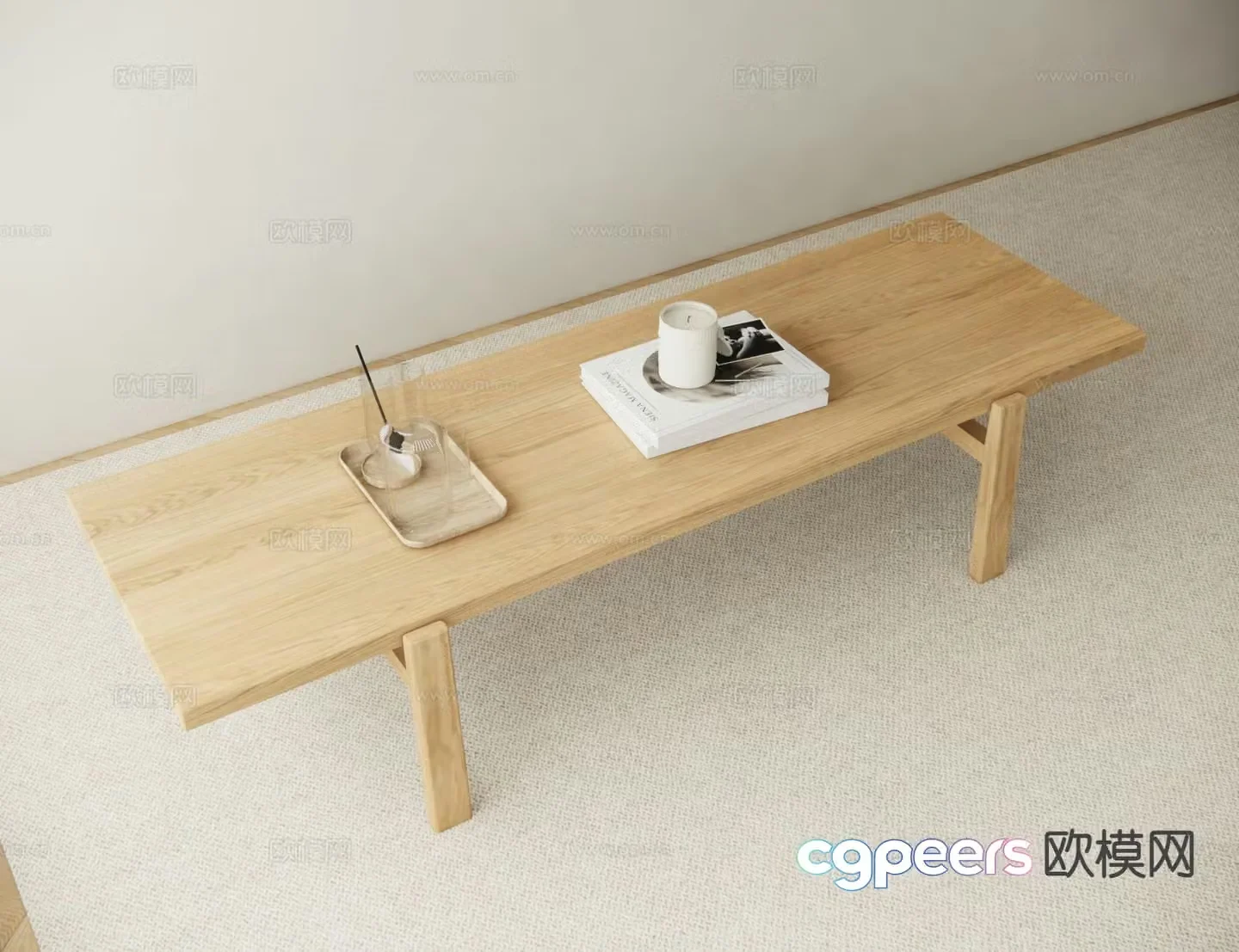 Log style coffee table long coffee table 3d model