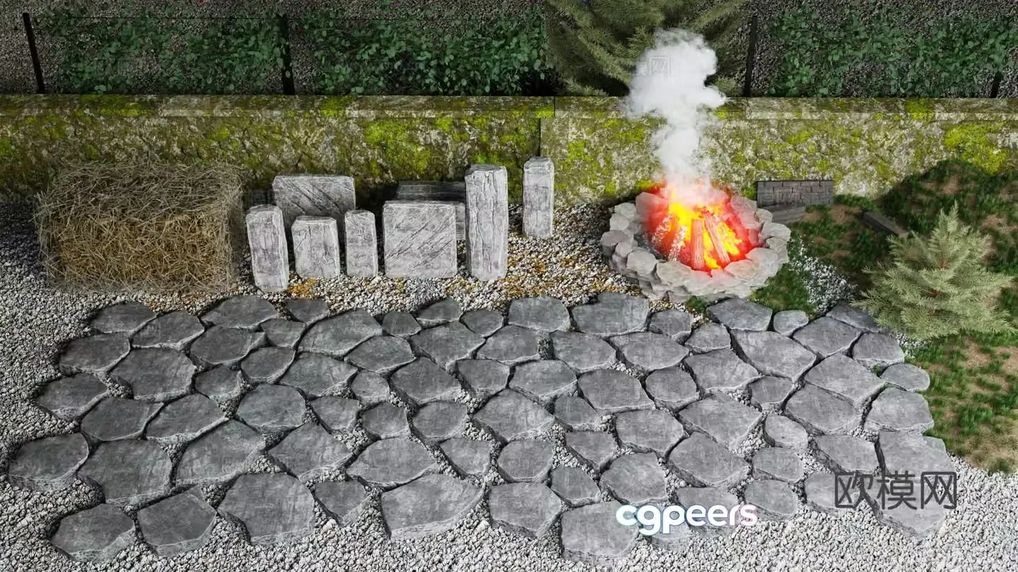 Haystack Gravel Road Stone Pavement Tingbu Fire 3d model