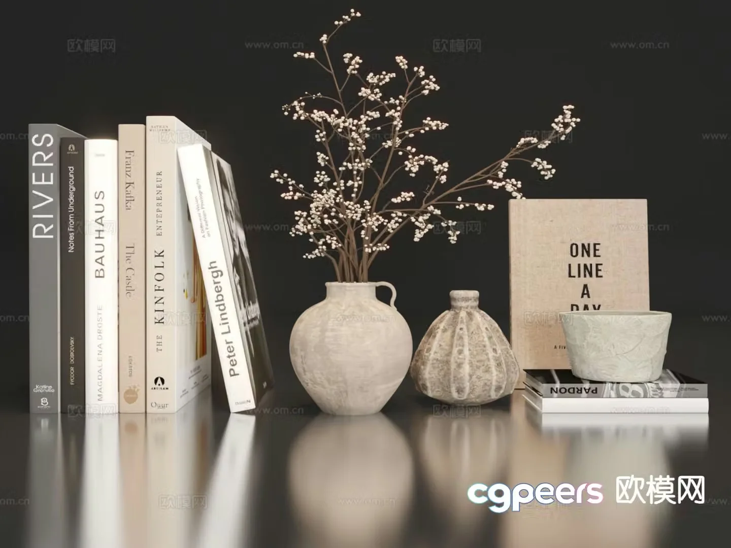 Wabi Sabi Decorations Desktop Decorations Vase Books 3D Model
