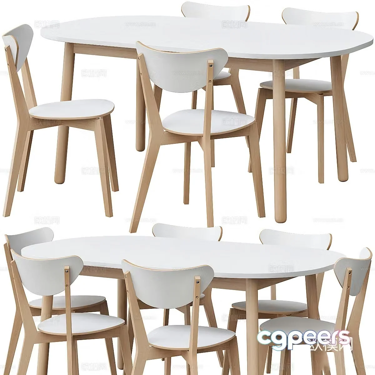 Modern Nordic log style children’s table and chair 3D model