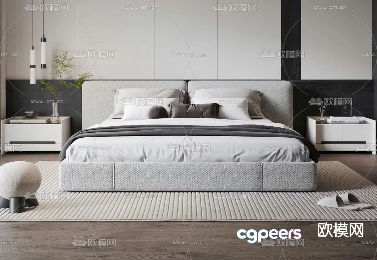 Modern double bed 3d model