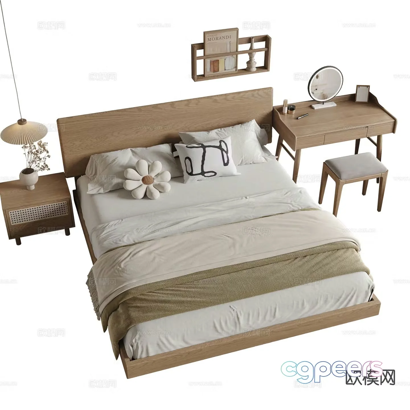 Log style double bed 3d model