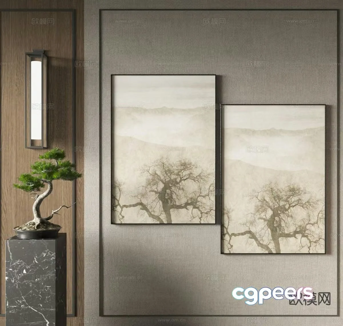 New Chinese-style art painting ink painting decorative painting 3D model