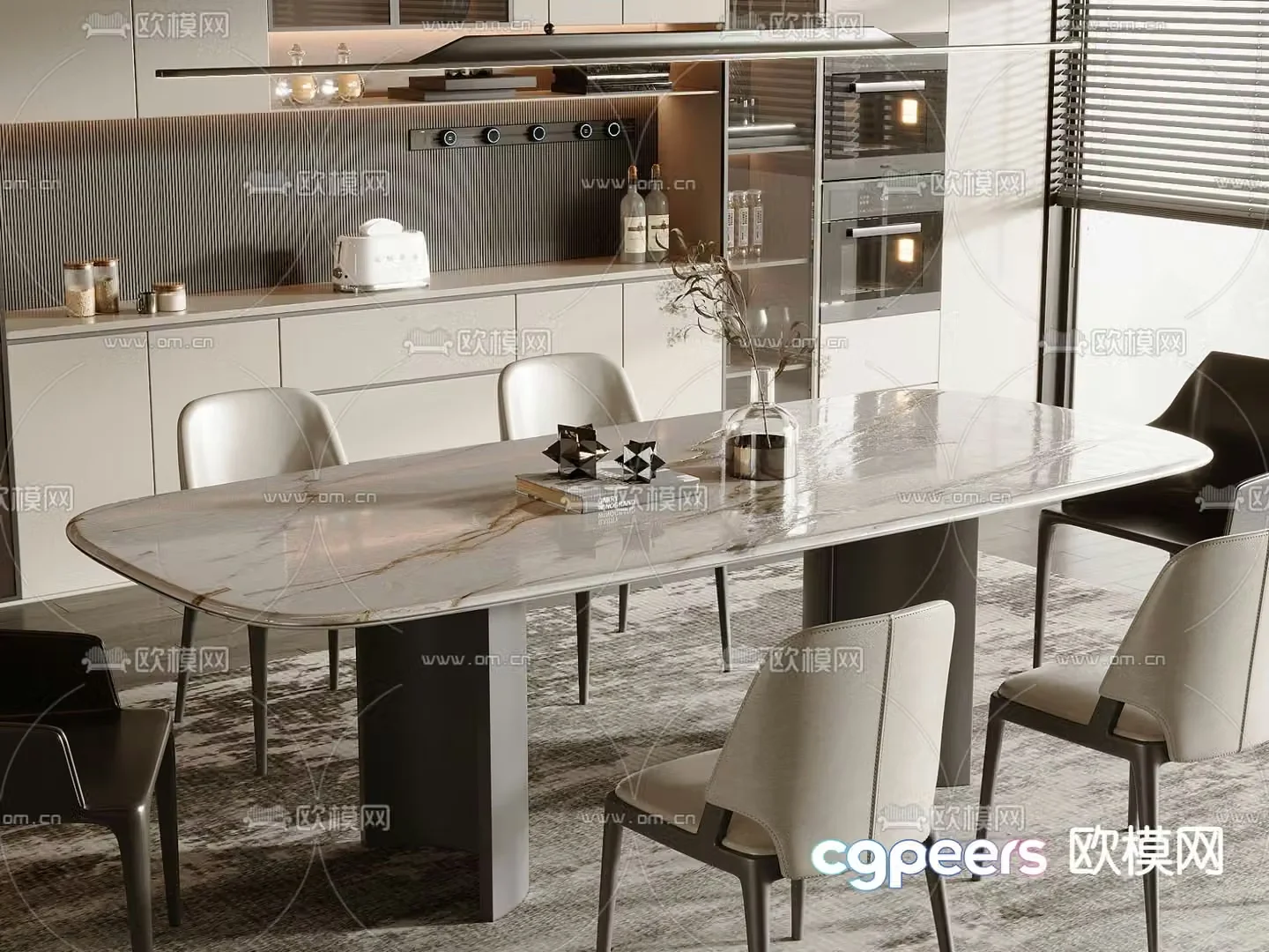 Modern dining table and chairs island table dining table and chairs 3d model