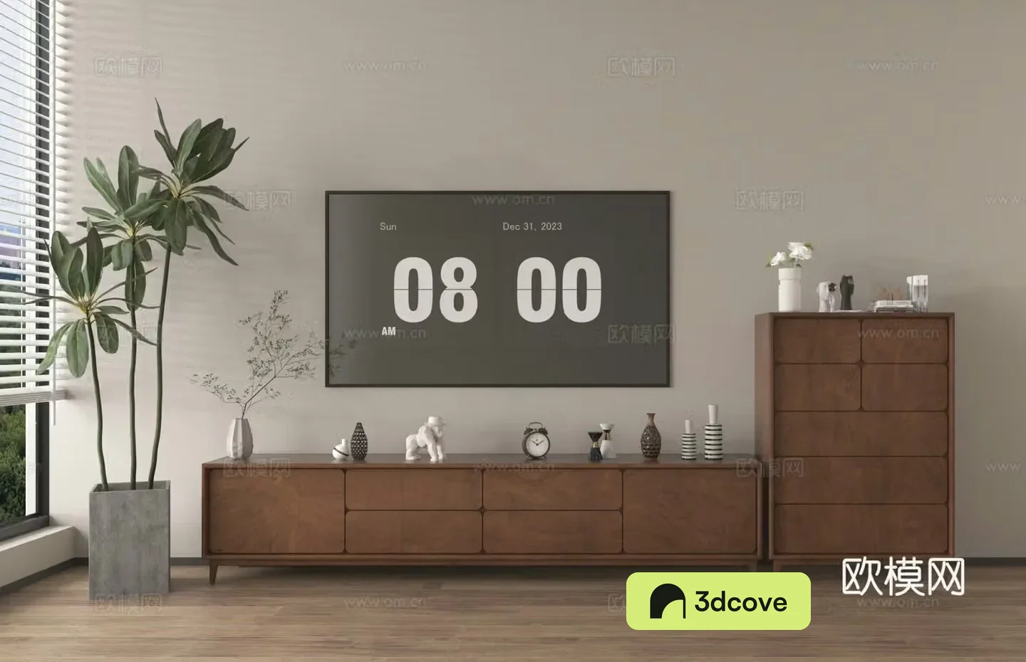 TV cabinet jewelry ornaments floral vase green plant