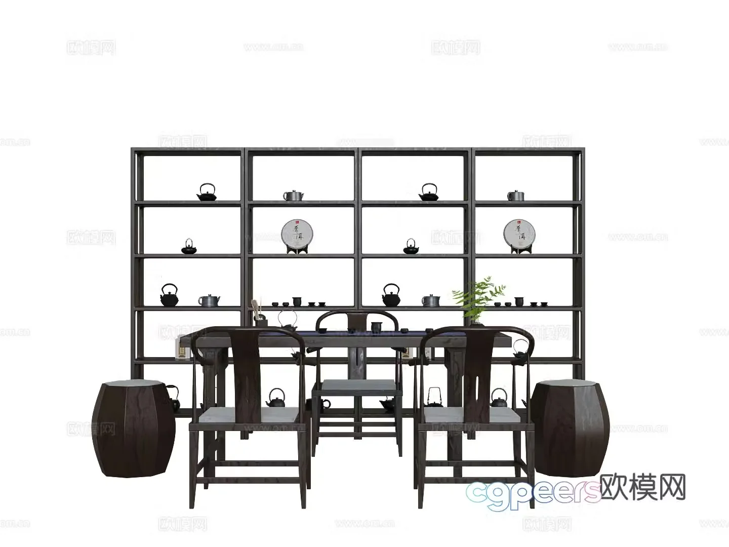 New Chinese-style tea table and chair combination tea cabinet ornament 3D model