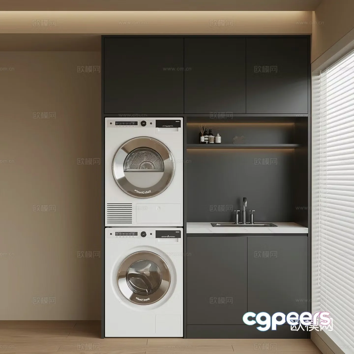 Modern washing machine cabinet balcony cabinet 3d model