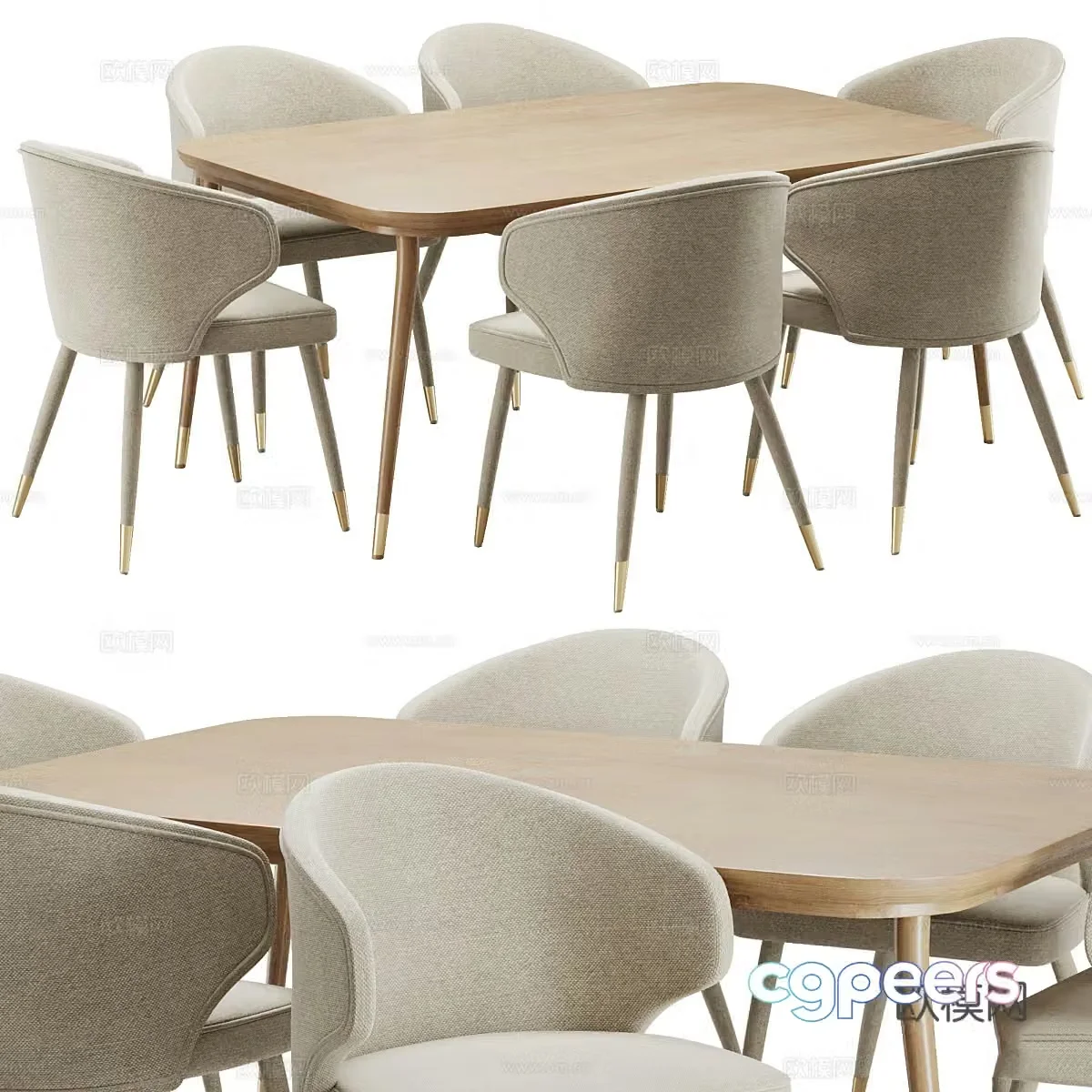 New Chinese style light luxury dining table and chair combination 3D model