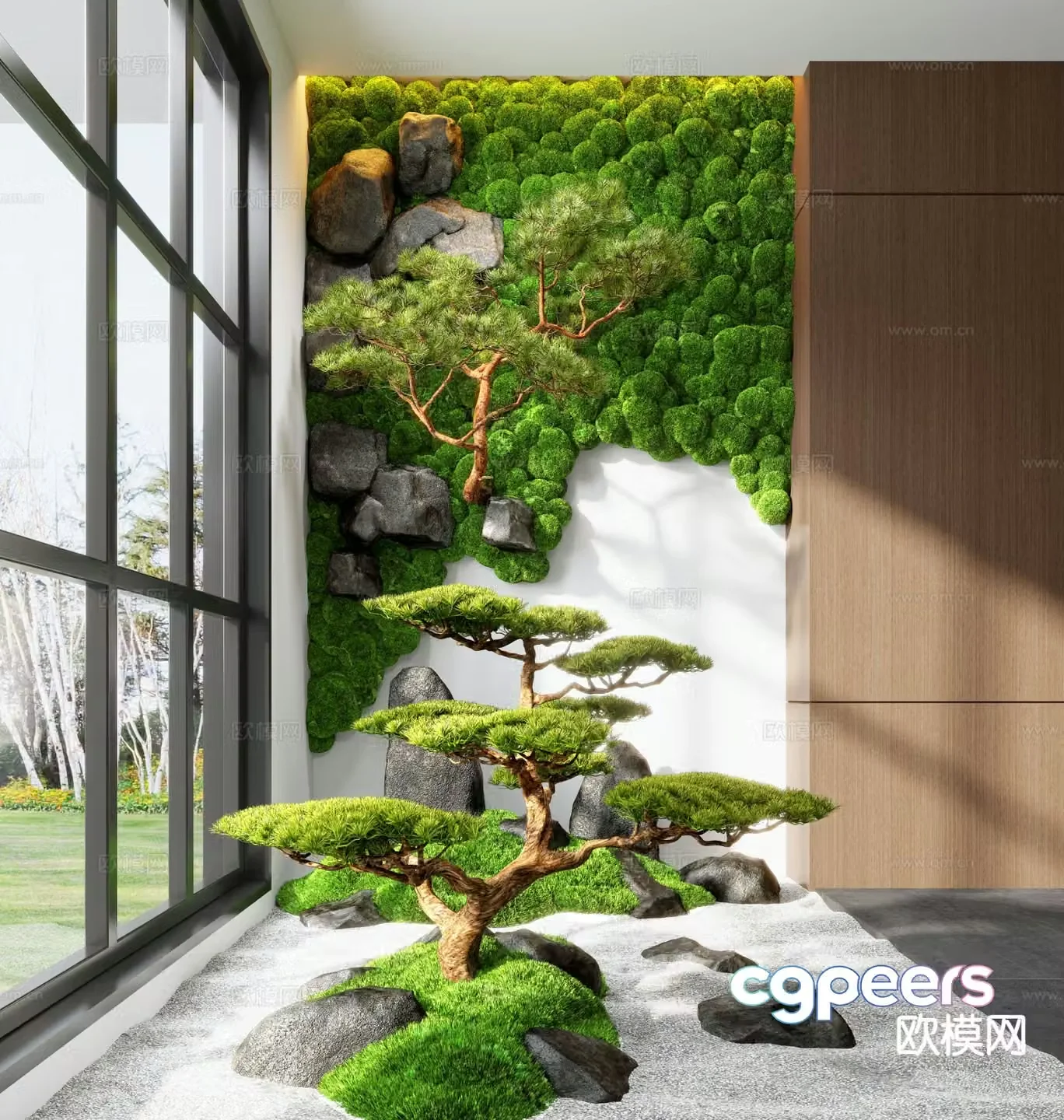 New Chinese style indoor landscape moss landscaping 3D model
