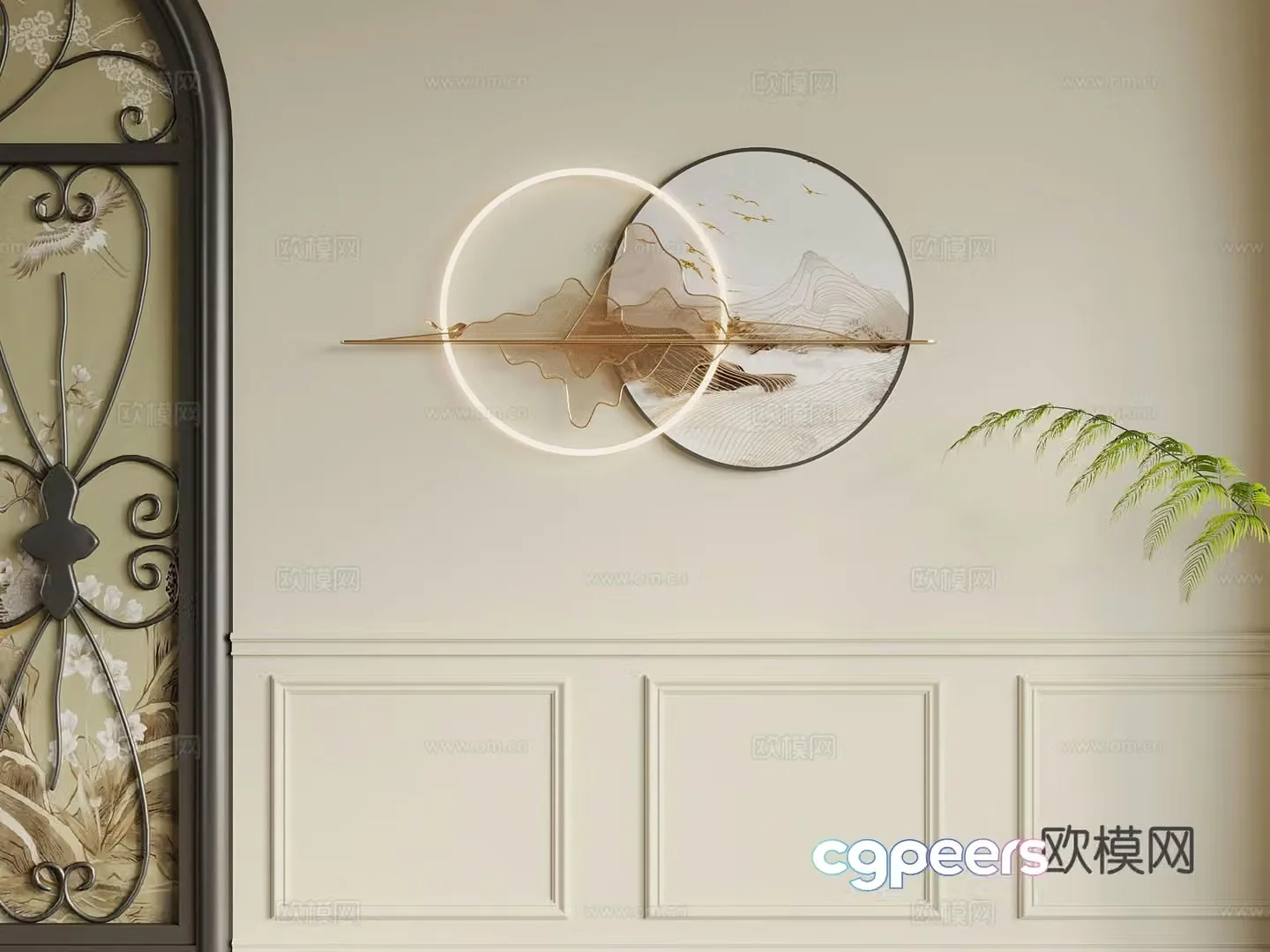 New Chinese style wall hangings mural lamp 3D model