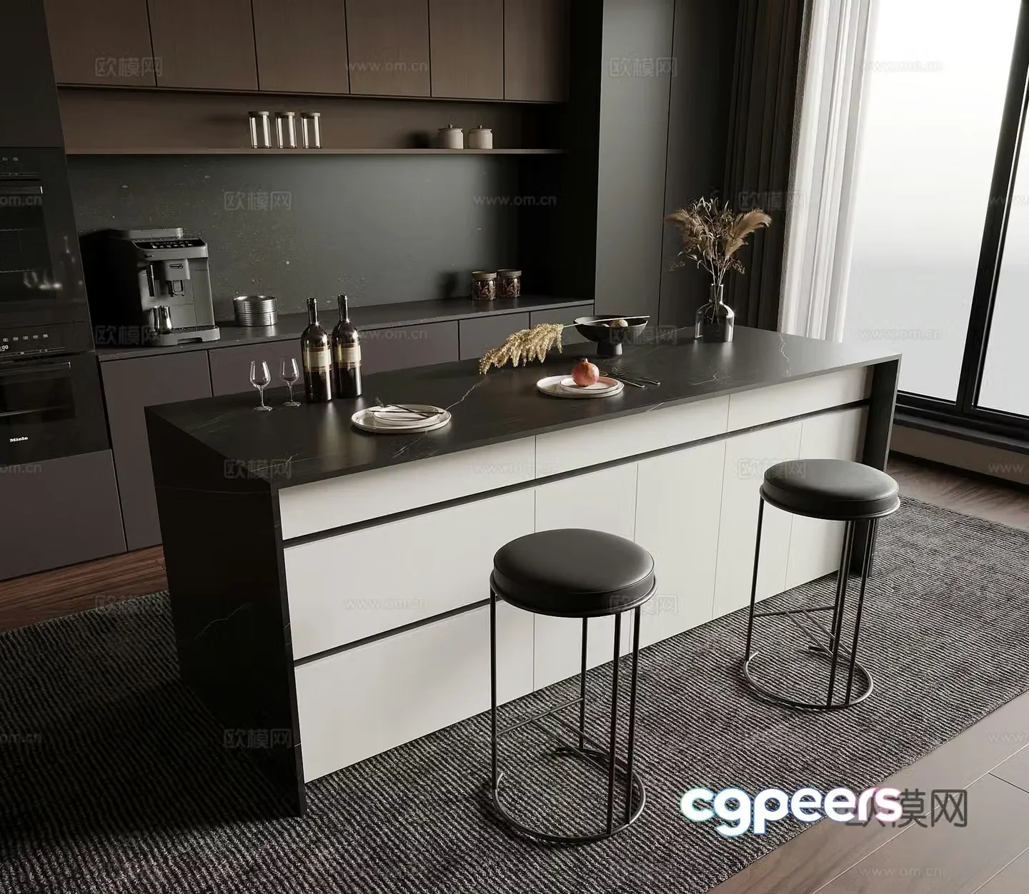 15 island modern minimalist island bar dining table dining table 3d model