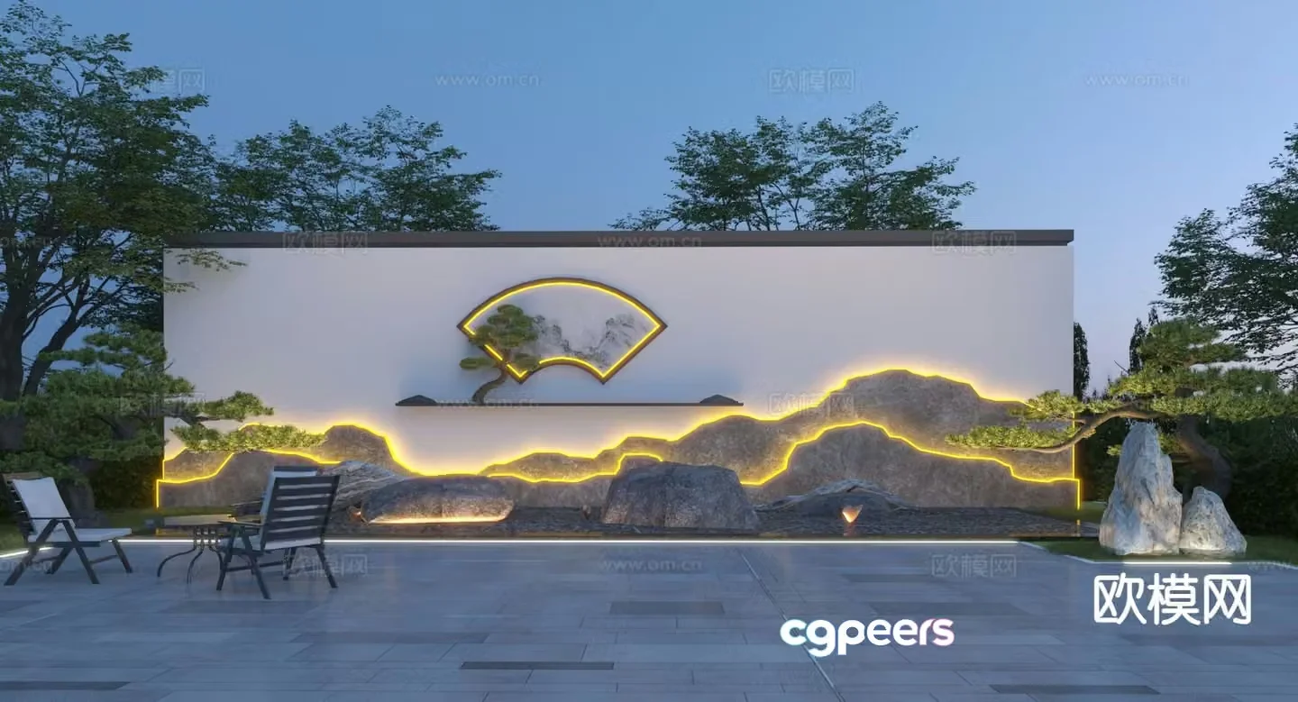 New Chinese style landscape wall landscape cultural landscape wall 3D model