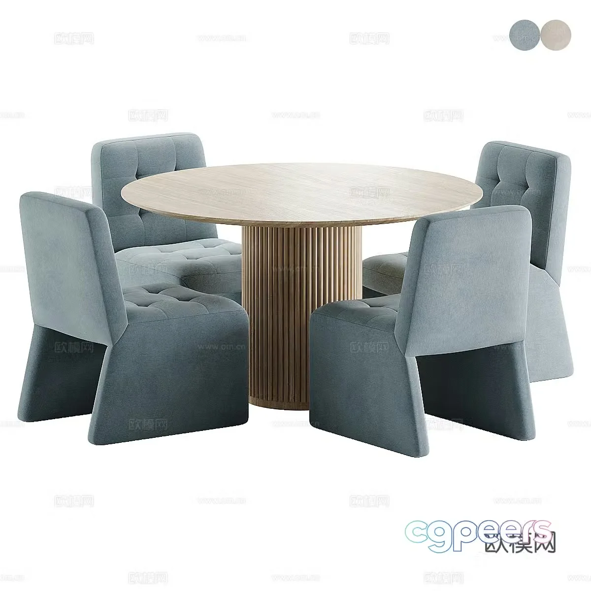 Modern cream style round dining table and chair combination 3D model
