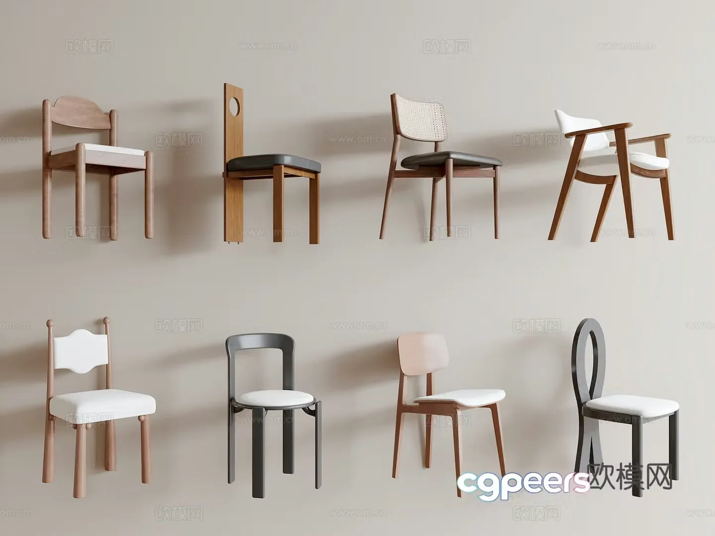 Medium style dining chair single chair 3d model
