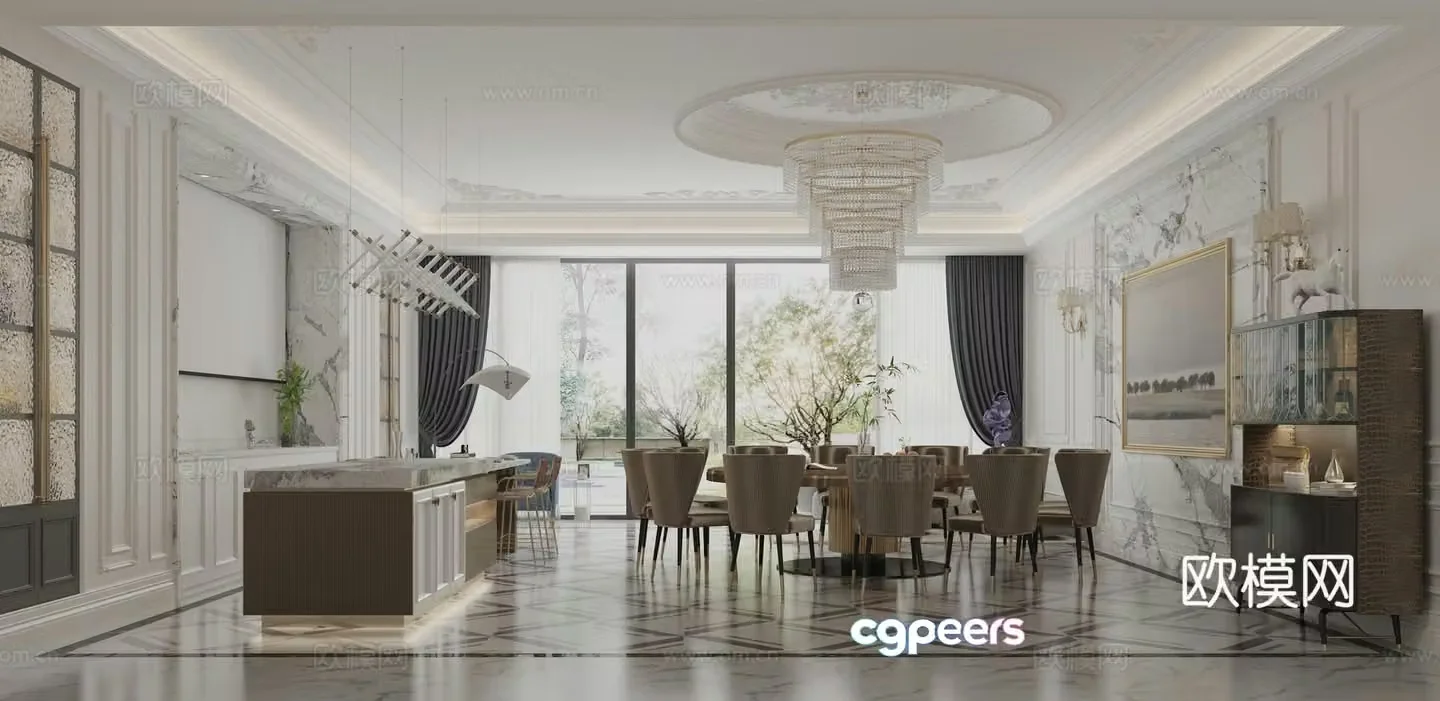 Modern French villa restaurant 3d model