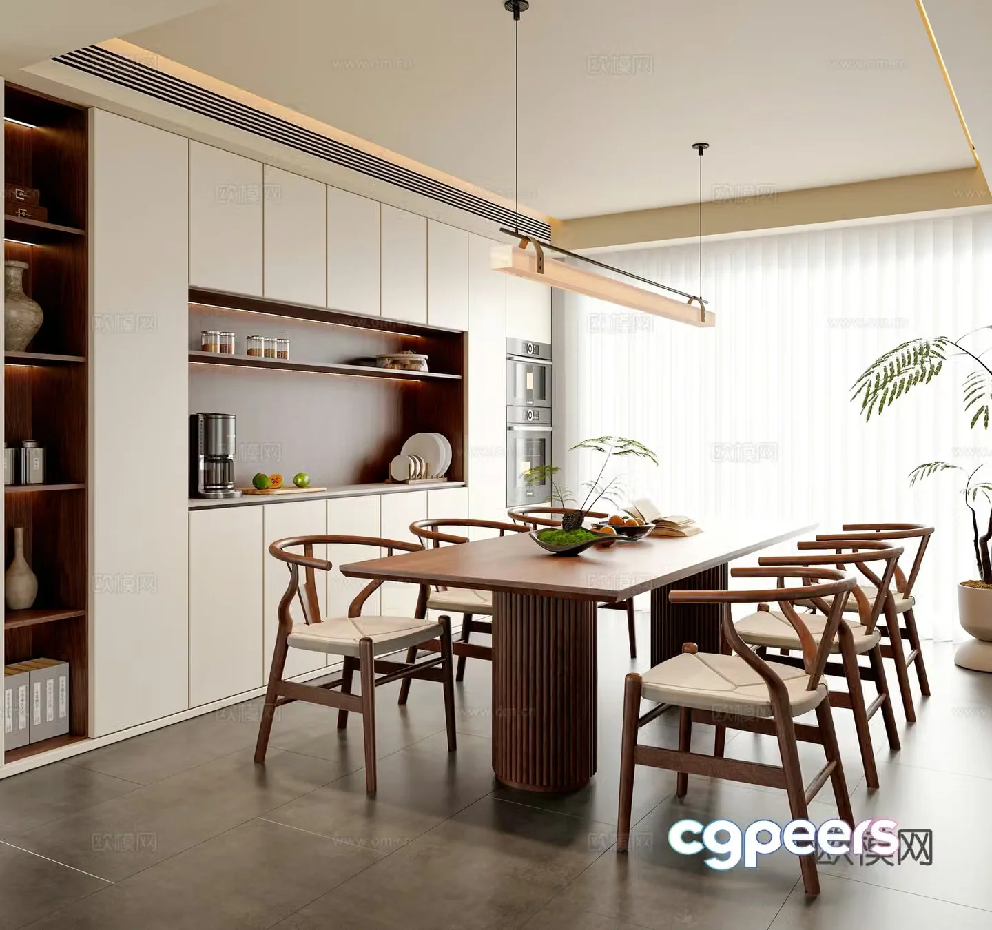 New Chinese Song style restaurant dining table and chair combination sideboard floor lamp accessories ornaments 3D model