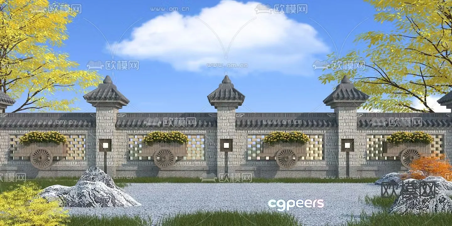 Chinese style landscape wall outdoor landscape wall ancient building landscape wall 3D model