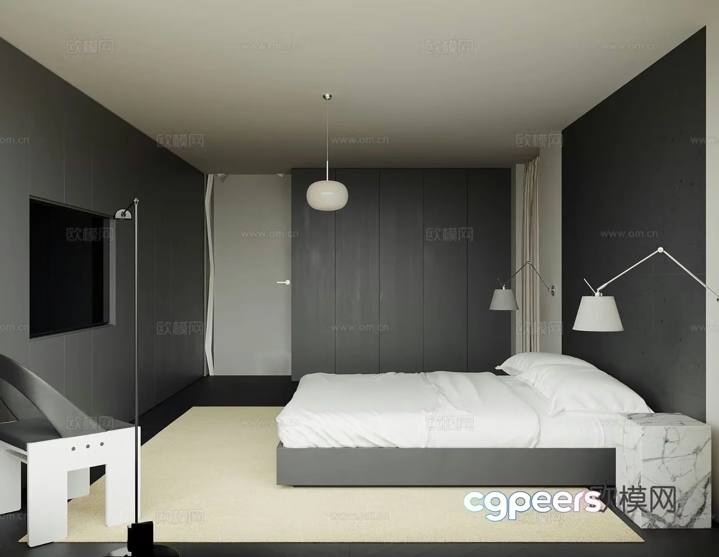 Advanced gray bedroom second bedroom 3D model