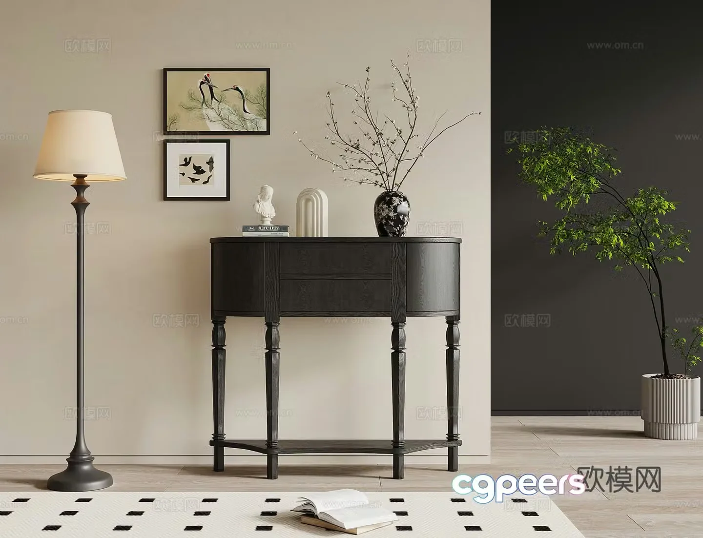 Entrance cabinet French retro style side cabinet end view cabinet floor lamp 3D model