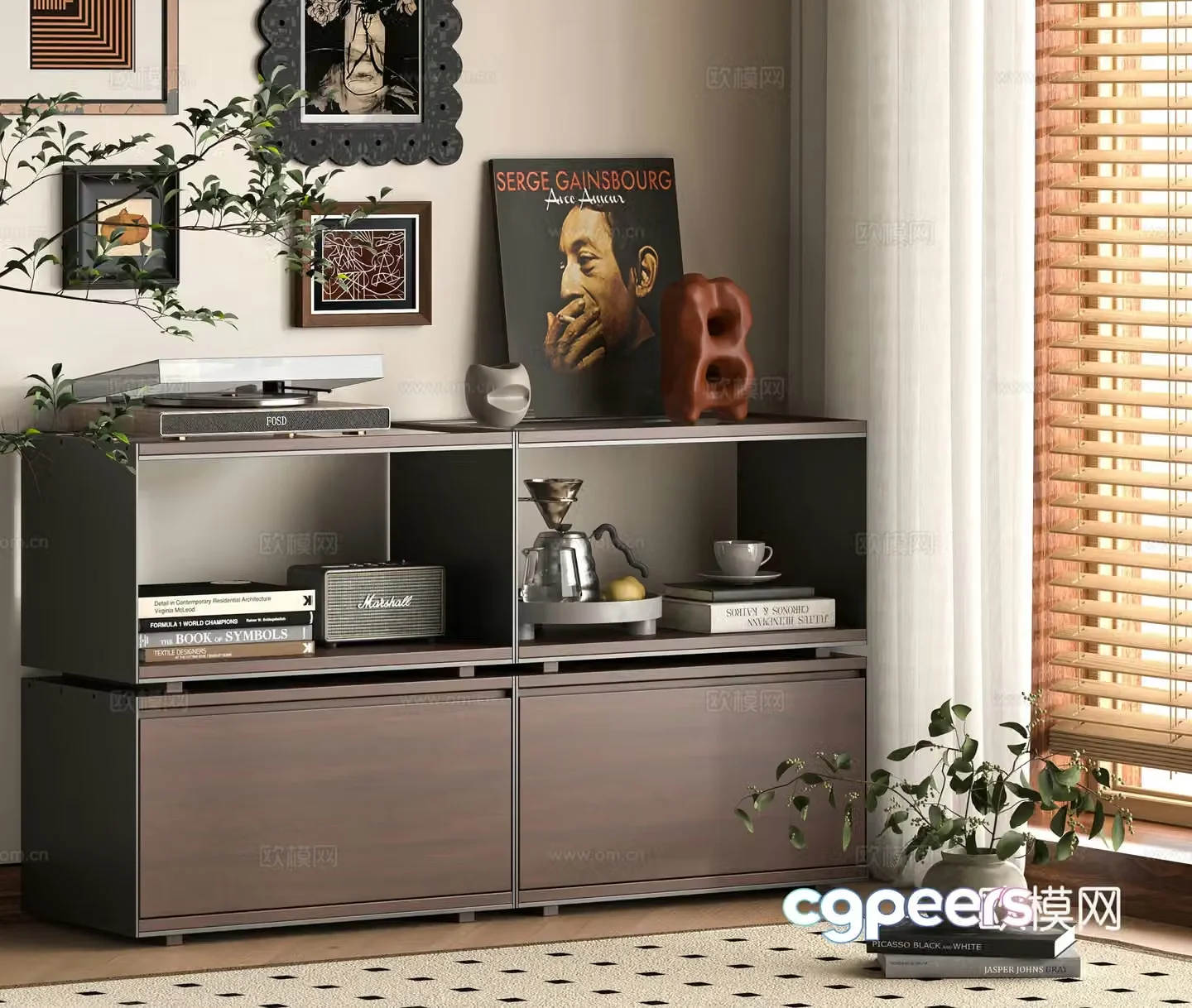 3D model of Middle -aged Wind Xuanguan cabinet record cabinet 3D model