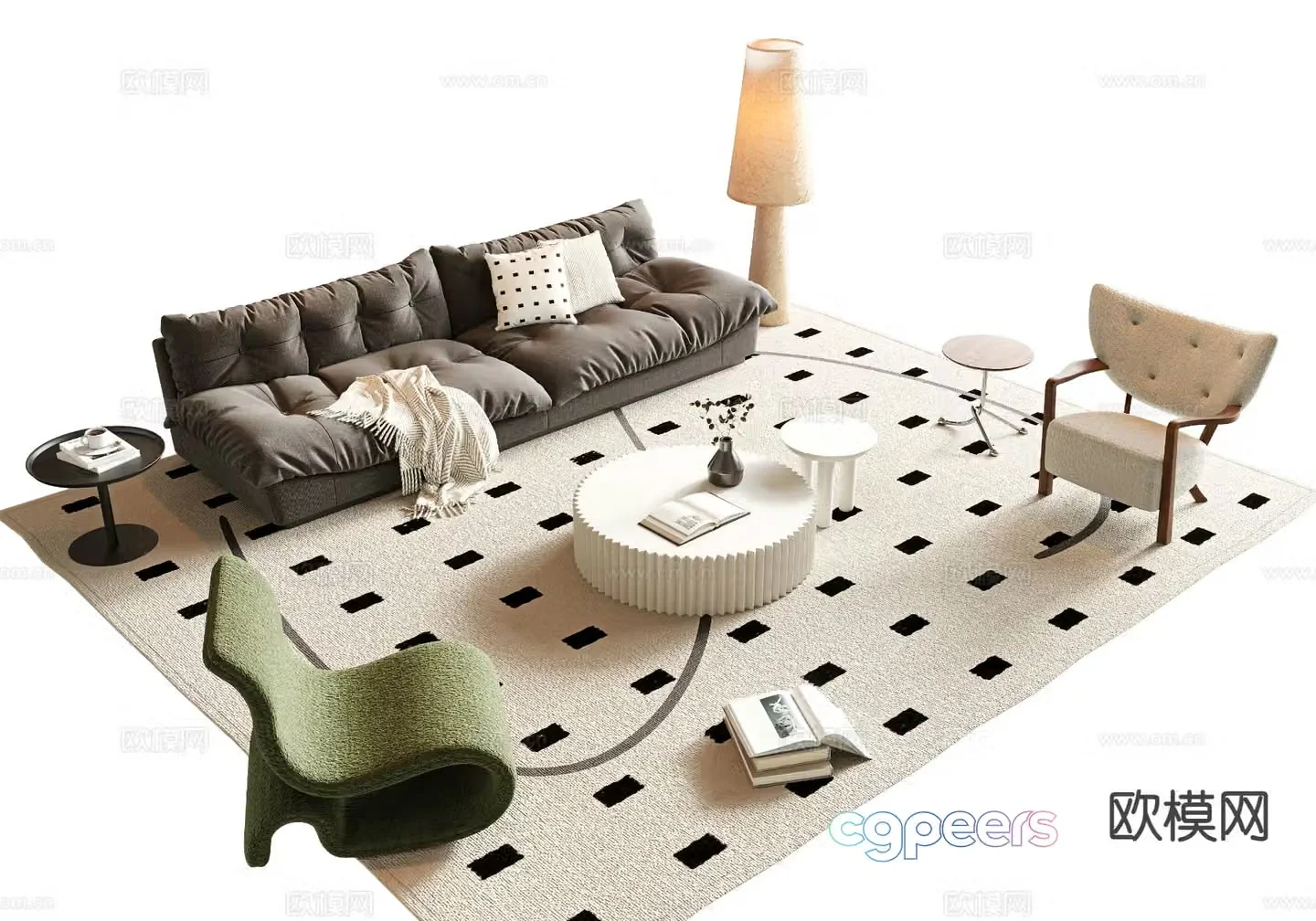 Cream style modular sofa 3d model