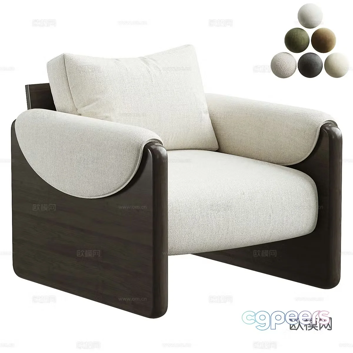 New Chinese style fabric wooden armchair 3D model