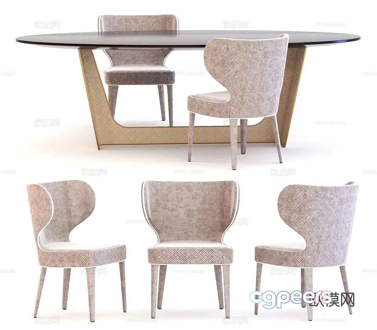 Oval dining table and chairs 3d model