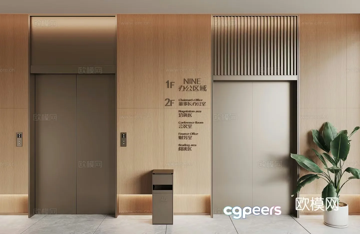 Modern elevator hall 3d model