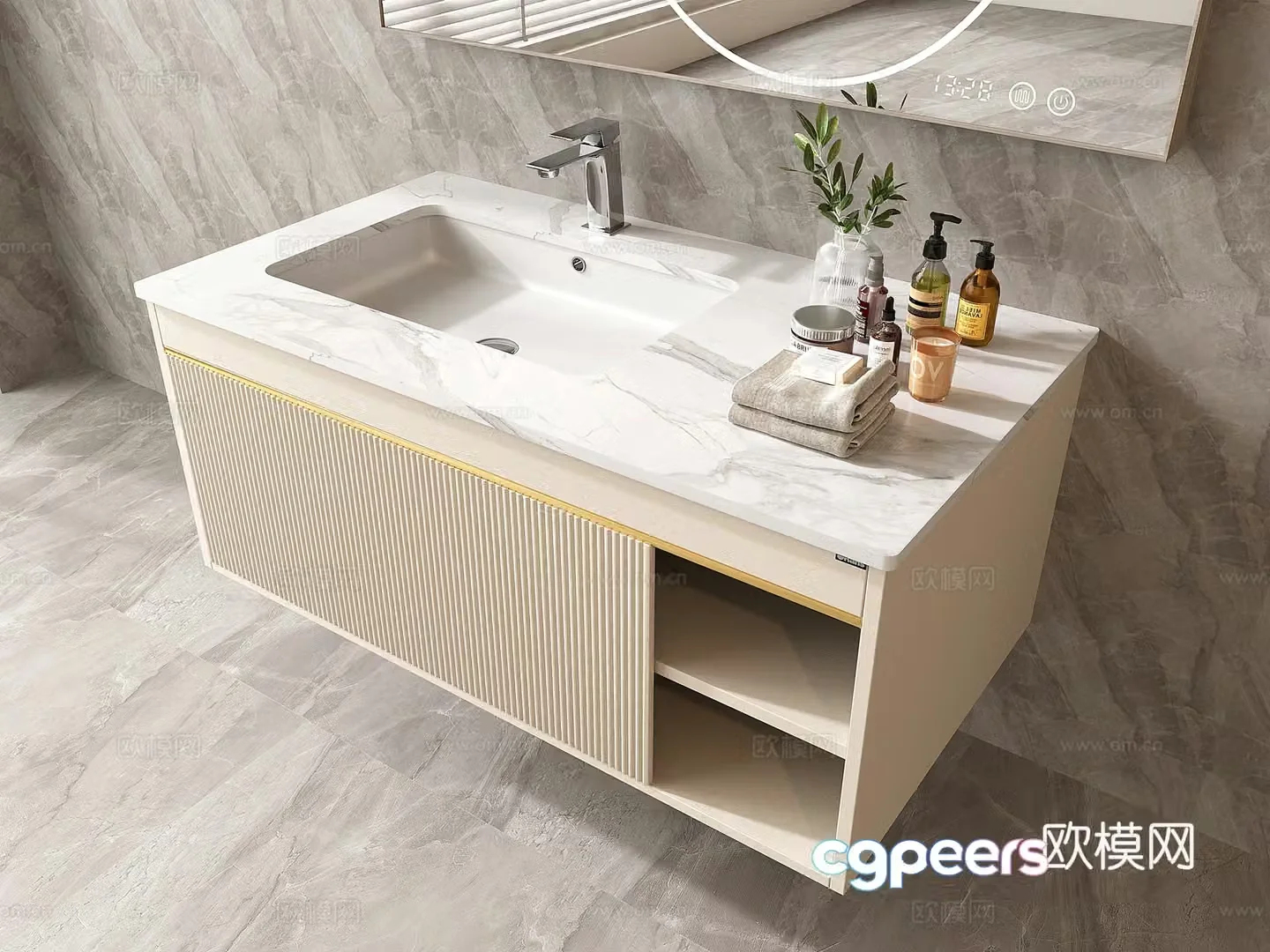 Cream Bathroom Cabinet Cabinet Cabinet Washing Wash Basin 3D Model